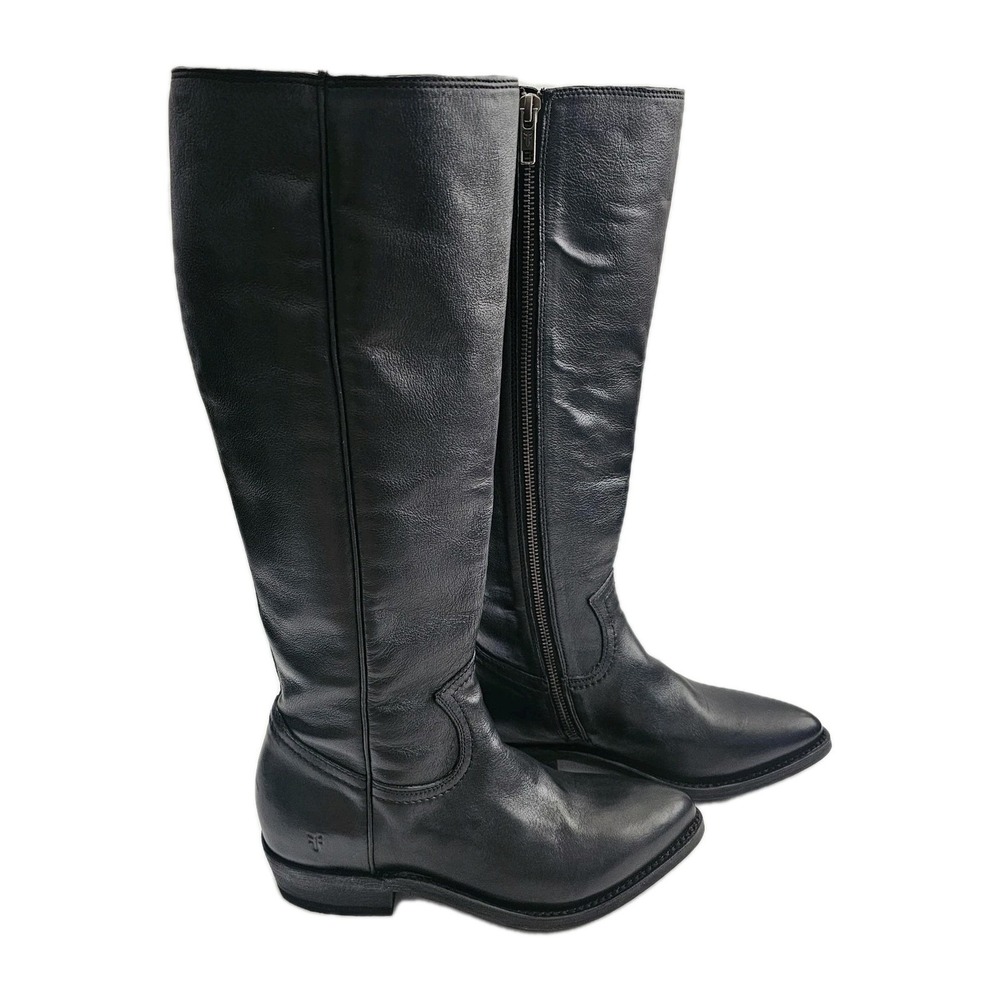 FRYE Carson Campus Zip Black Leather Boots Womens 8B 3470809-BLK Western Tall - Picture 1 of 8